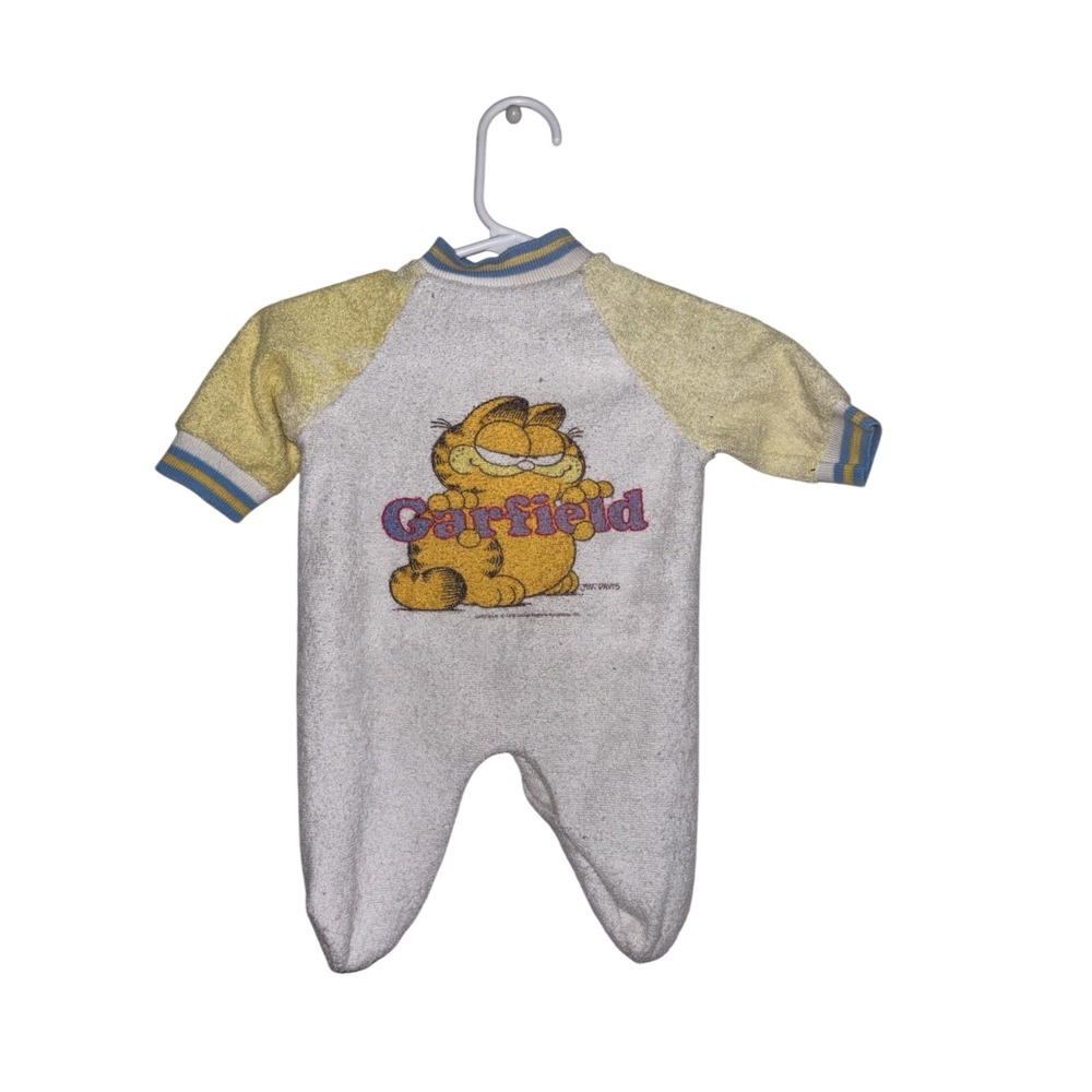Lullaby Land Kids Sleeper Small Garfield Vintage Terry Cloth Snap Back White